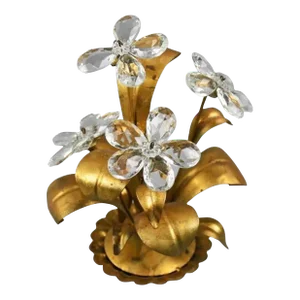 Vintage Gilt & Crystal Tole Flowers / Floral Arrangement Sculpture, Made in Italy