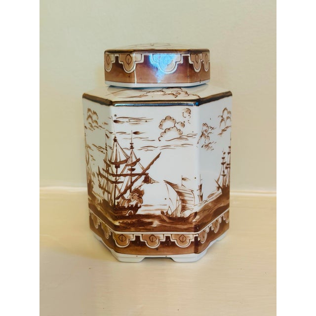 Vintage Nautical Ceramic Tea Caddy For Sale - Image 4 of 8