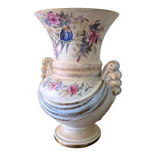 Vintage Abingdon Pottery Hand Decorated "Floral Lovebird" Urn Vase For Sale