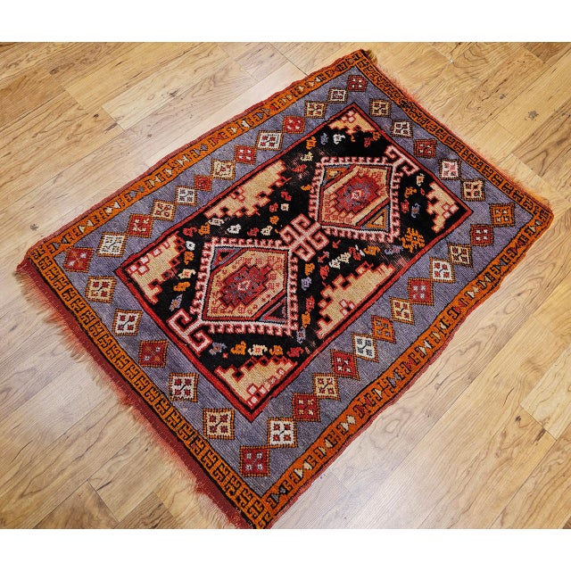 Antique Anatolian Village Rug, Hand-Knotted Wool, Ivory & Blue, 1900s, 3' x 4' For Sale - Image 9 of 10