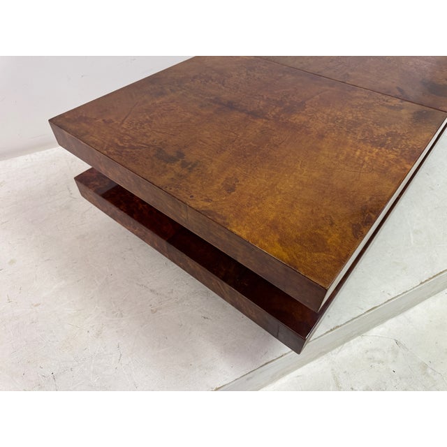 Brown Lacquered Goatskin Sliding Coffee Table, Italy, 1970s For Sale - Image 14 of 18