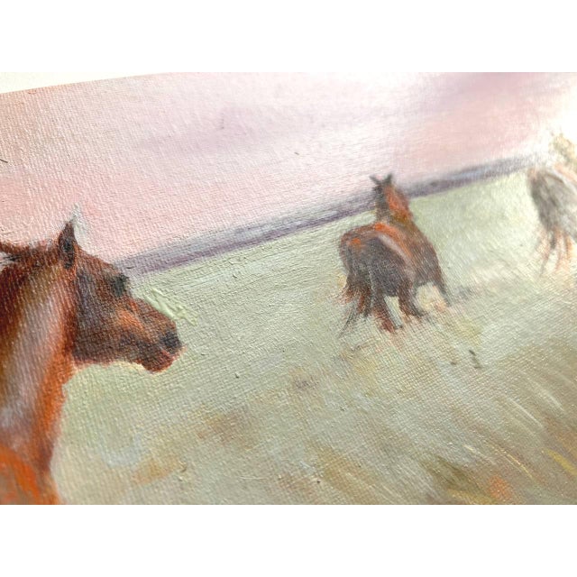 Textile Iceland Horses Landscape Original Painting on Canvas by Valeriya Serova For Sale - Image 7 of 9