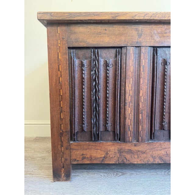 Wood Antique Inlay Oak Blanket Chest, 1700s For Sale - Image 7 of 16