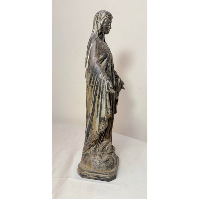 Silver Tall Antique Silver Plate Metal Religious Saint Virgin Mary Statue Sculpture For Sale - Image 8 of 13