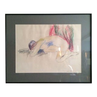 1960s Figurative Nude Pastel Drawing, Framed For Sale