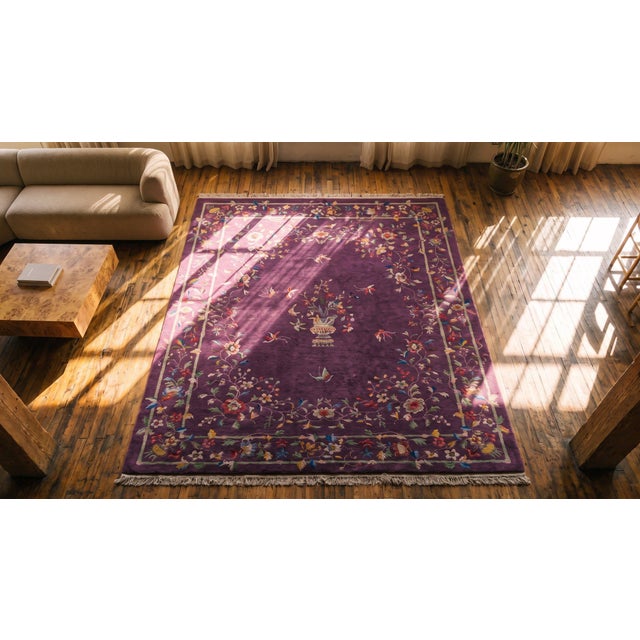 Purple 1920s Chinese Art Deco Carpet ( 9'2" x 11'10" - 280 x 360 ) For Sale - Image 8 of 8