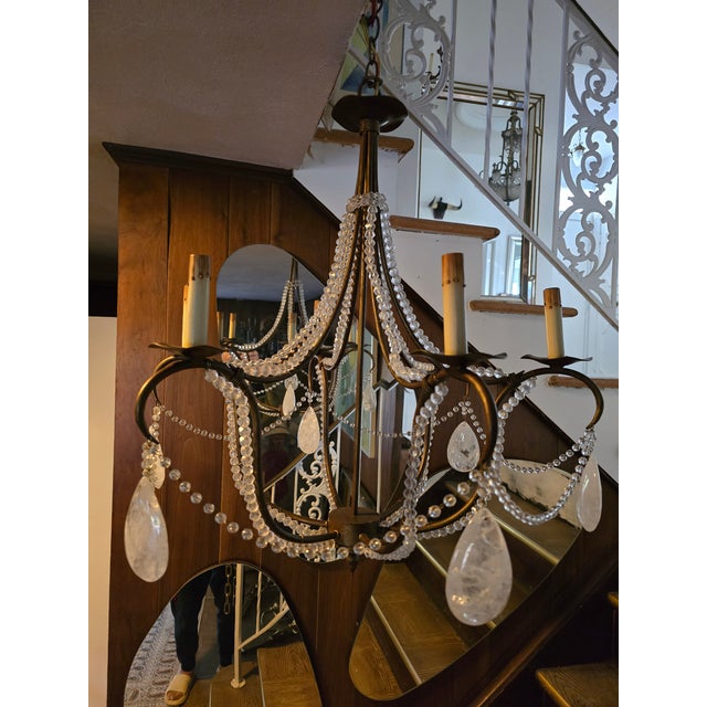 Mid-Century Modern Vintage Mid-Century Style Rock Crystal Chandelier For Sale - Image 3 of 5