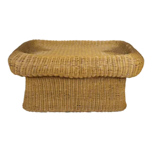 Mid 20th Century Bohemian Modern Sculptural Woven Wicker Rattan Bamboo Coffee Table Ottoman