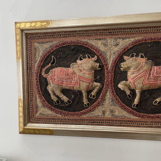 Figurative Vintage Frame Burmese Embroidery With Sequins & Glass Balls For Sale - Image 3 of 8