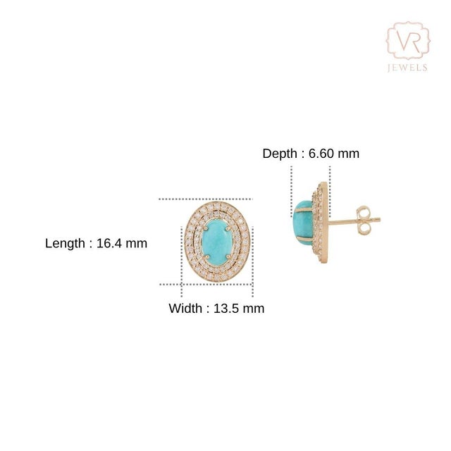 3.97Carat Turquoise & Diamond Double Halo Statement Earrings in 14k Gold- A Pair For Sale - Image 10 of 14