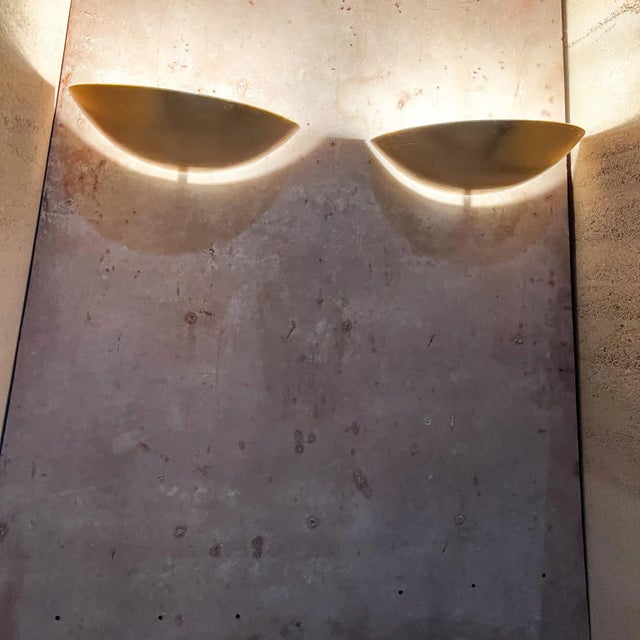 Mid-Century Modern 1960s Gold Leaf Demilune Wall Sconce Pair For Sale - Image 3 of 11