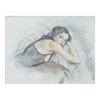 Edouard Jules Chimot (French, 1880-1959), in Bed, 9"x12" Pastel, Circa 1930 For Sale