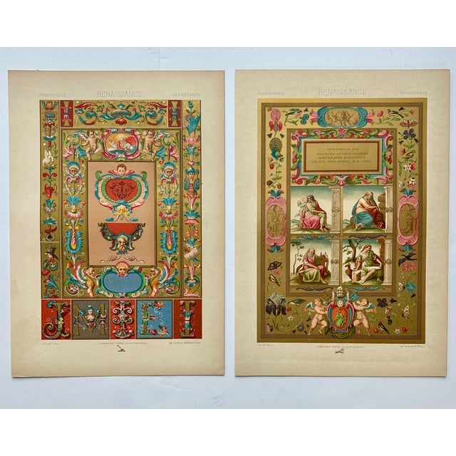 Printmaking Materials Renaissance Illuminated Chromolithograph Prints, — Set of 2, 1870 For Sale - Image 7 of 7