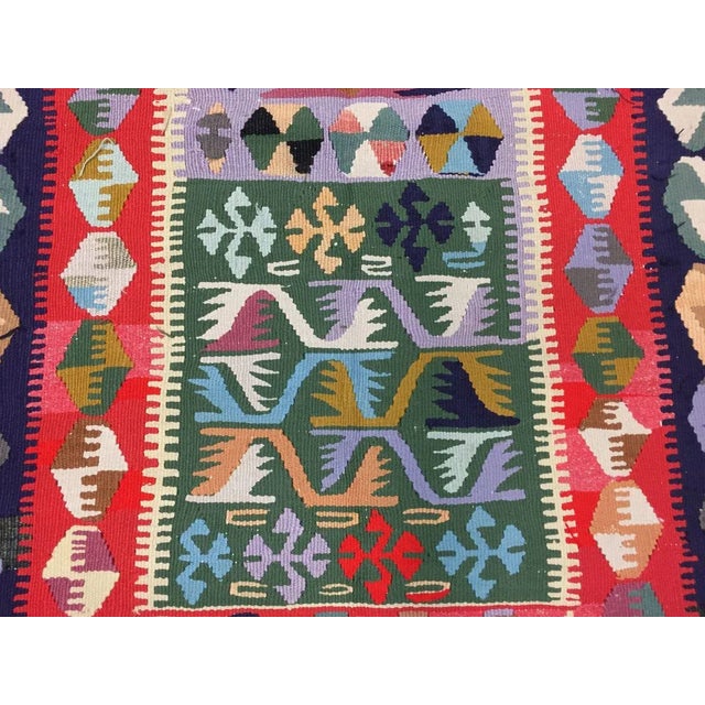 Black Small Vintage Turkish Black, Red, Blue, and Green Wool Tribal Kilim Rug, 1950s For Sale - Image 8 of 11