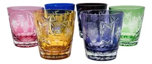 Antique Bohemian Grape-Cut Harlequin Crystal Tumblers, 1850, Set of 6