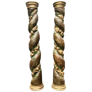 Early 18th Century Wood Carved French Baroque Solomonic Columns- A Pair