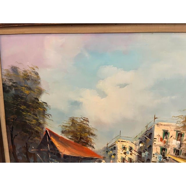 Brown 1960s Vintage City Market Oil on Canvas Painting by Carlos Ortega, Framed For Sale - Image 8 of 12