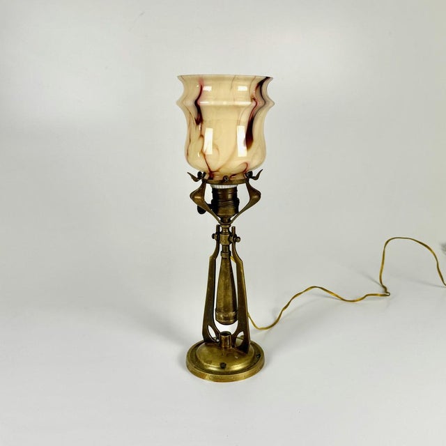 Metal Art Nouveau Rocking Table or Wall Lamp in Marble Glass and Brass, 1890s For Sale - Image 7 of 7