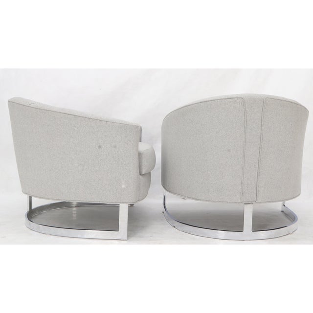 New Basket Weave Wool Flax Blend Upholstery Barrel Back Lounge Chairs For Sale - Image 10 of 14