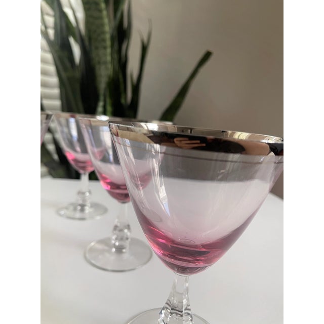 Tiffin Franciscan Pink Wisteria Stemware Glasses With Silver Rims - 11 Pieces For Sale - Image 10 of 13