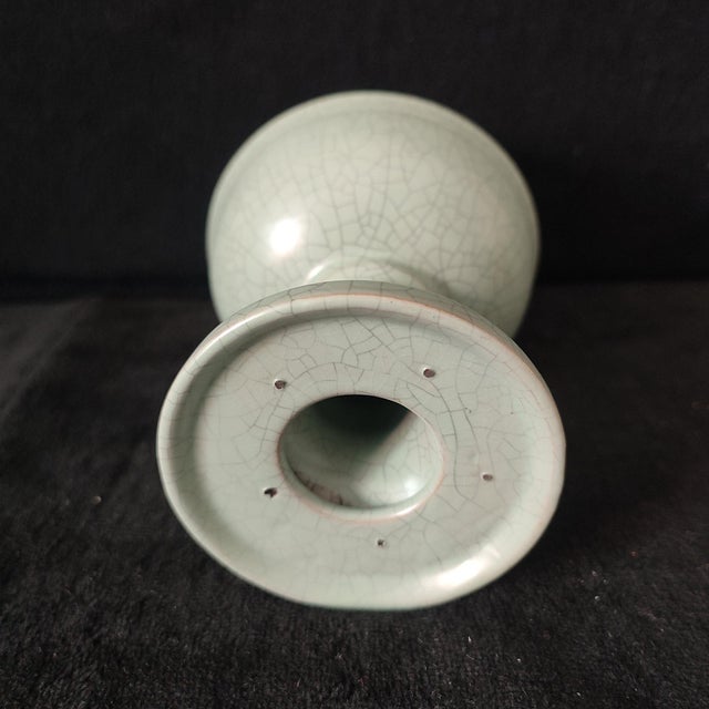 Chinese Ceramic Censer,Guan Ware Crackle Glaze Celadon Porcelain Incense Burner Hand Carved Flowers Pattern For Sale In Seattle - Image 6 of 10