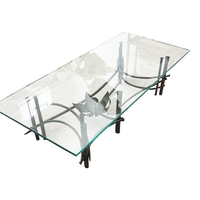 Vintage Silas Seandel brutalist lotus coffee table. Overall measurements with the glass top are 52" x 30". Fascinating...