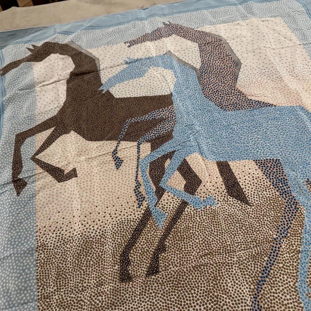 Abstract Contemporary Stylized Horses Silk Scarf by Paco Rabanne For Sale - Image 3 of 14