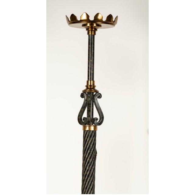 Maitland Smith Baroque Style Wrought Iron & Bronze Floor Pricket Candlestick