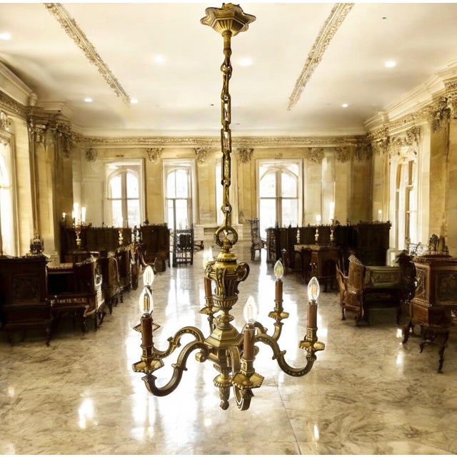 Stunning Antique Large French Mazarin Bronze 6 Arm Chandelier. Rewired, But European Sockets Remain Which Take E14 Base...