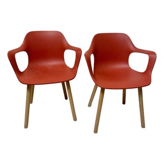 Pair of Vitra Modern Design Hal Armchairs With Wooden Legs For Sale