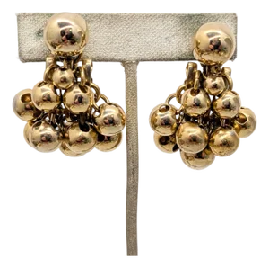 Vintage 1960s Signed Napier Goldtone Machined Balls Drop Clip Earrings-2 Pieces