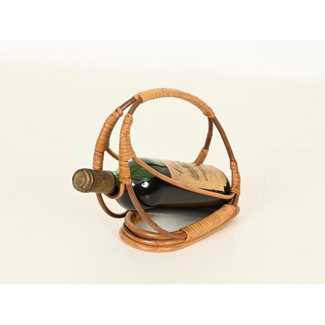 Italian Organic Curved Rattan and Hand-Woven Wicker Bottle Holder, 1960s For Sale - Image 3 of 12