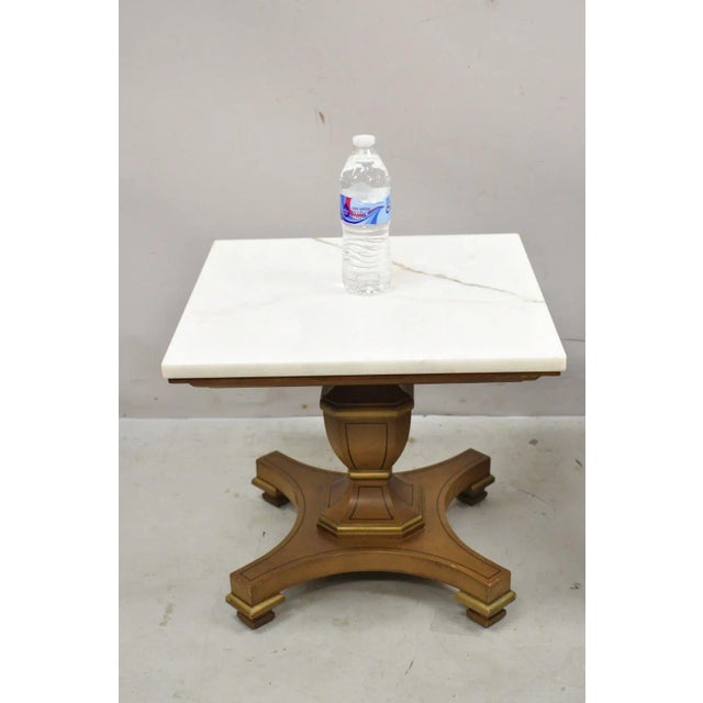 Vintage Low Marble Top Empire Style Pedestal Side Tables by Imperial - a Pair For Sale - Image 12 of 13