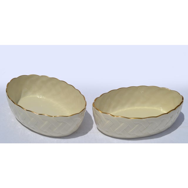 Lenox Pair Lenox Lattice Server Ivory Fine China 24k Gold Accent Collectible Set For Sale - Image 4 of 12