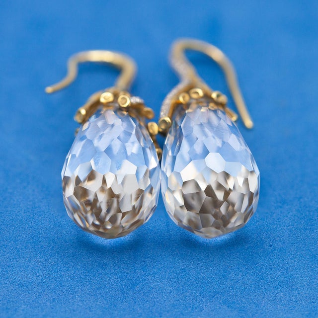 2000 - 2009 Michael Aram 18k Yellow Gold Diamond and Rock Crystal Drop Earrings- 2 Pieces For Sale - Image 5 of 12