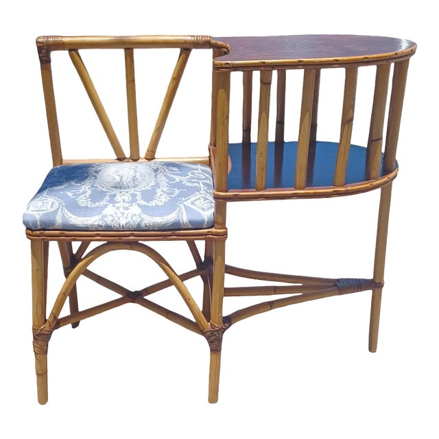 Mid 20th Century Vintage Bamboo and Wood Telephone Bench For Sale