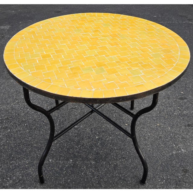 Moroccan 40" Handcrafted Yellow Moroccan Mosaic Table, Bejmat Style For Sale - Image 3 of 7