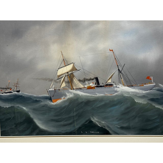 S.S. Shelley in Heavy Seas — Attributed to Lucas Papaluca (1890–1934) Early 20th Century Neapolitan Marine Painting |...