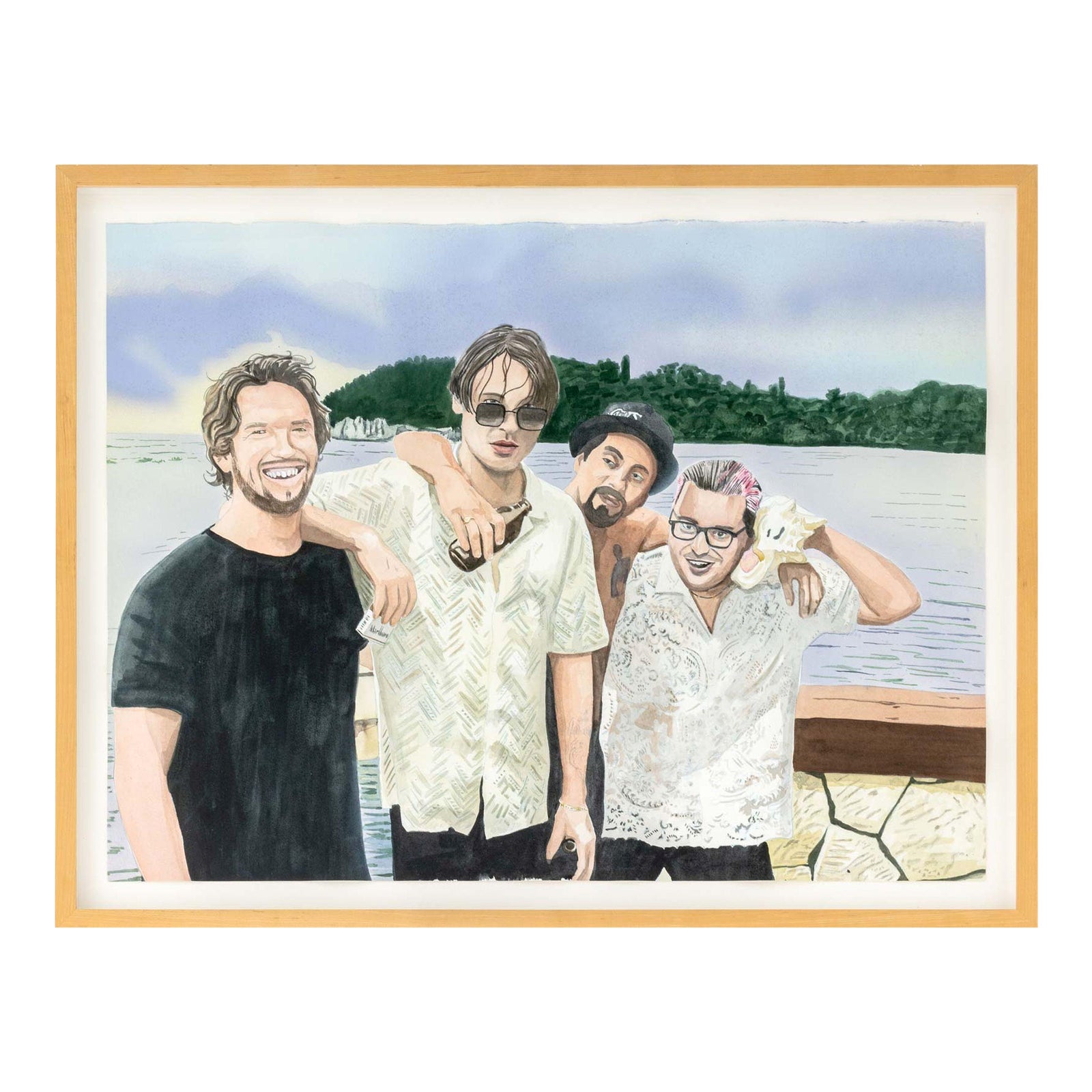 David Risley Friends on the Lake Watercolor | Chairish