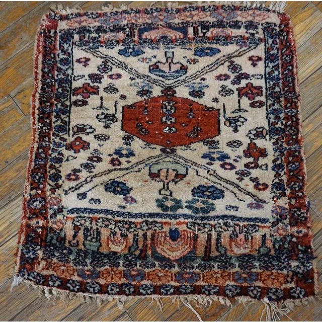 Tribal 1890s White Abstract Geometric Tribal Antique Nw Persian Rug 1'8" X 1'10" Knotted Wool Carpet For Sale - Image 3 of 9