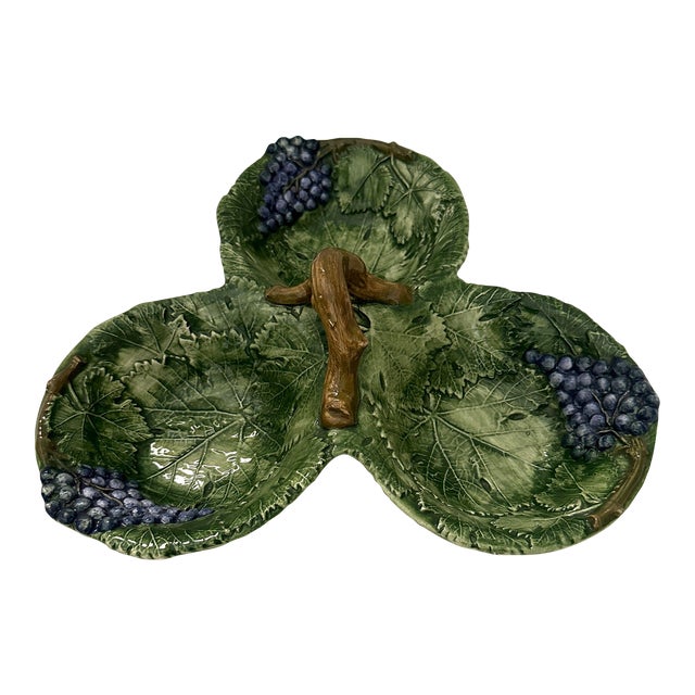 Green Grape Leaf Divided Dish For Sale