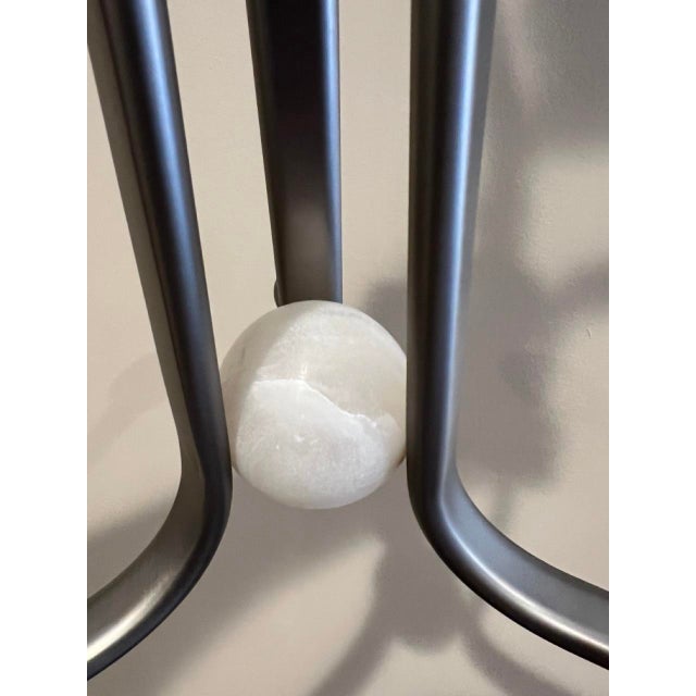 Baker Larimar Table Lamp, Satin Nickel Finish & Alabaster With White Linen Drum Shade For Sale - Image 15 of 18