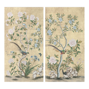 36"*72", Pearl Silk, a Set of 18th Century Style Chinoiserie Handmade Wall Panels, Vintage , Antique Style, Chinoiserie, Interior Wall Decor
