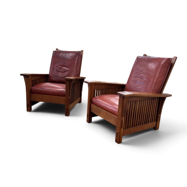 Stickley Spindle Reclining Leather Morris Chairs, a Pair For Sale In Miami - Image 6 of 18