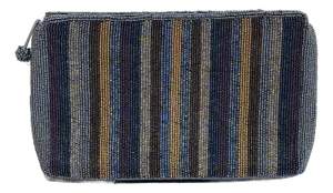 Genie 1970s-80s Blue Beaded Striped Clutch