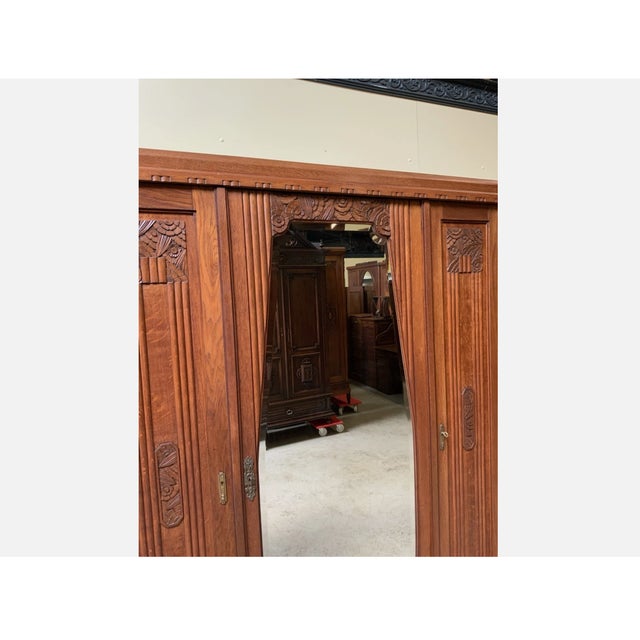 Brown Antique Art Deco Wardrobe, 1930 For Sale - Image 8 of 12