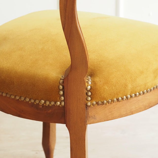 Louis-Philippe Style Chair in Yellow Velvet, 1900 For Sale - Image 3 of 8