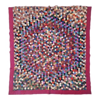 19th C Wool Chaliss Mini Pieced Honey Comb Quilt For Sale