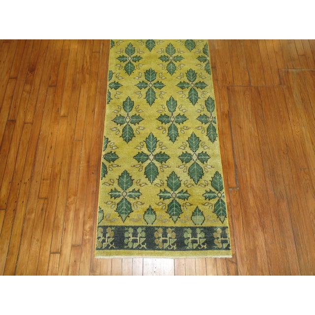 Traditional Yellow Green 20th Century Wool Handmade Turkish Konya Runner - 2'6" x 16'4" For Sale - Image 3 of 6