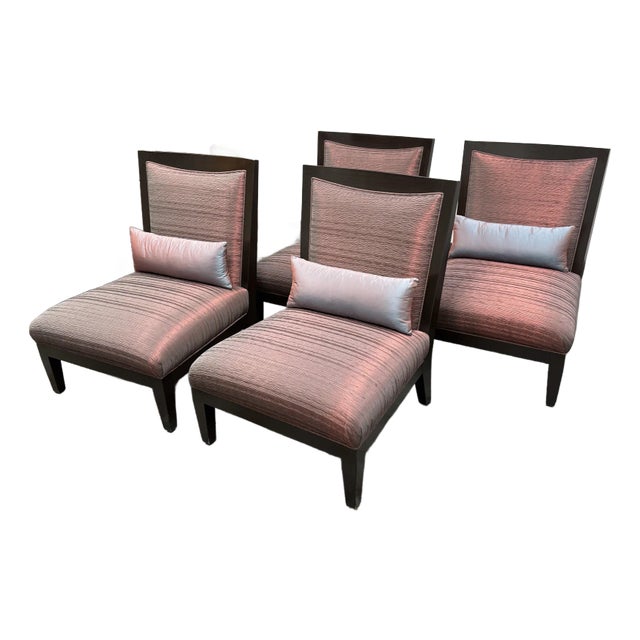 Bright Chair Furniture Lorin Raspberry Red Silk Chairs + Lumbar Pillows, Set of Four For Sale